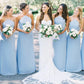 Charming A-Line Halter Sky Blue Chiffon Long Bridesmaid Dresses SH6287