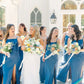Simple Mermaid Spaghetti Straps Blue Long Bridesmaid Dresses with Bow Back SH6286