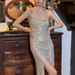 Shiny A Line Sweetheart Neck Silver Sequin Prom Dress Evening Dress with Slit SH3084