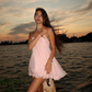 Pink A Line Spaghetti Strap Chiffon Short Vacation Dress Beach Dress Outfits SH4235
