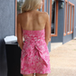 Pink Sheath Strapless Print Floral Satin Short Homecoming Dress SH6795
