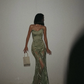 Charming A Line Strapless Green Satin Tulle Prom Dress Evening Dress SH2134