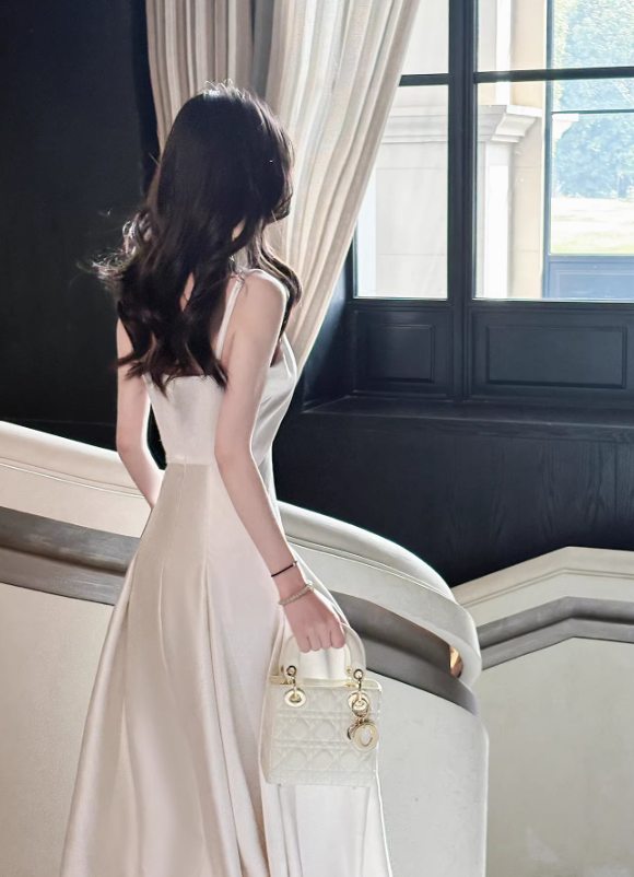 Light Pink Simple A Line Spaghetti Strap Satin Long Prom Dress Evening Dress SH3817