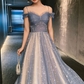 Blue Tulle Long Prom Dress, A-Line Spaghetti Strap Graduation Party Dress SH1229