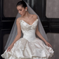 Princess Ball Gown Strapless Ivory Pleated Satin Long Train Wedding Dress SH7722