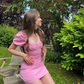 Pink Sequare Neck Prom Dress Sexy Backless Homecoming Dress SH1099