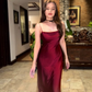 Fashion Sheath Spaghetti Straps Burgundy Prom Dresses Evening Dress  SH1520