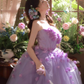 Purple Ball Gown Strapless Corset Floral Tulle Prom Dress 16th Birthday Dress SH4053