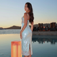 Shiny Baby Blue Sheath Spaghetti Strap Sequin Lace Prom Dress Evening Dress SH8539