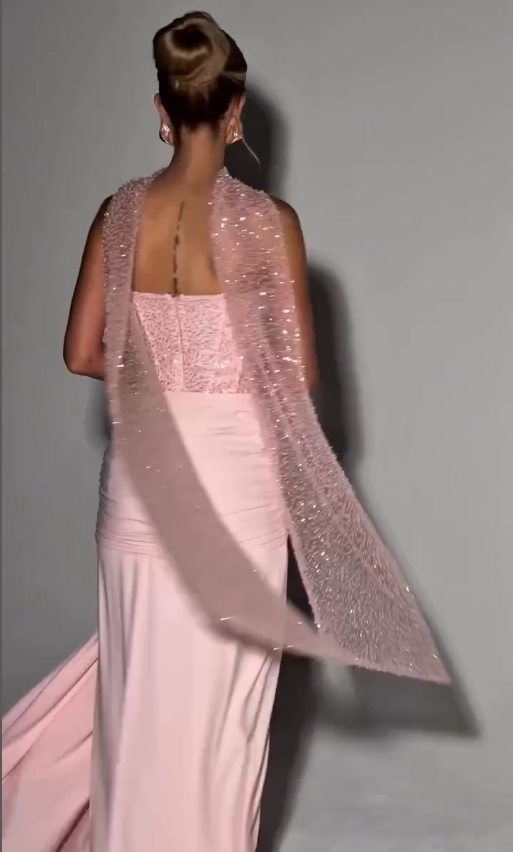 Pink A Line Sweetheart Neck Sequin Satin Prom Dress Evening Dress SH4693