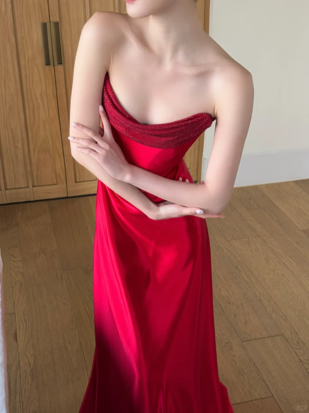 Elegant A Line Strapless Red Charming Satin Prom Dress Party Dress SH4736