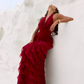 Sexy A Line Halter Tiered Burgundy Chiffon Prom Dress Evening Dress with Slit SH2635