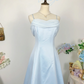 Vintage Baby Blue Simple A Line Spaghetti Strap Chiffon Satin Prom Dress Outfits SH4951