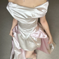 Unique Pink White Ombre A Line Off the Shoulder Pleated Satin Long Wedding Dress SH5152