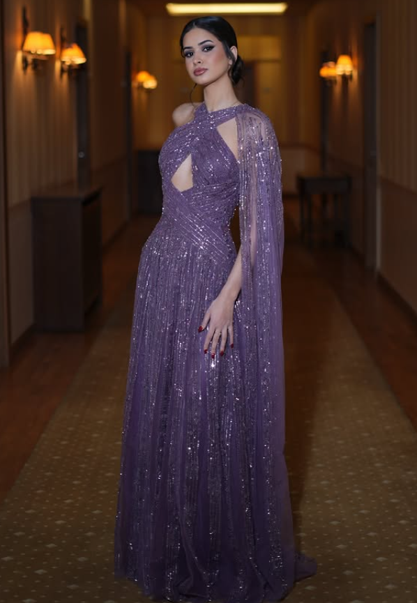 Stunning Purple A Line Halter Sequin Tulle Prom Dress Evening Dress SH6530