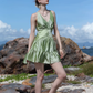 Green A Line V Neck Satin Open Back Short Homecoming Dress Vacation Dress Outfits SH3994
