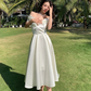 Bow Off The Shoulder Sexy Evening Dress White Fairy Party Prom Dress SH1264