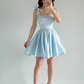 Baby Blue A Line Bow Straps Satin Short Prom Dress Homecoming Dress SH6009