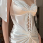 White Elegant Sheath Spaghetti Strap Classic Satin Prom Dress Outfits SH4864