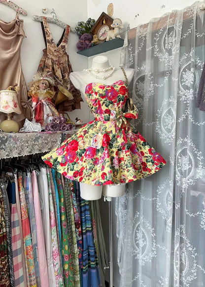 Vintage Ball Gown Sweetheart Floral Satin Short Cocktail Homecoming Dresses Ideas Hoco Outfits SH6415