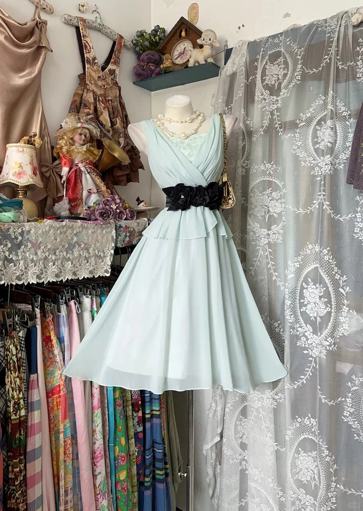 Vintage A Line Mint Green Chiffon Short Cocktail Homecoming Dresses Ideas Hoco Outfits SH6416