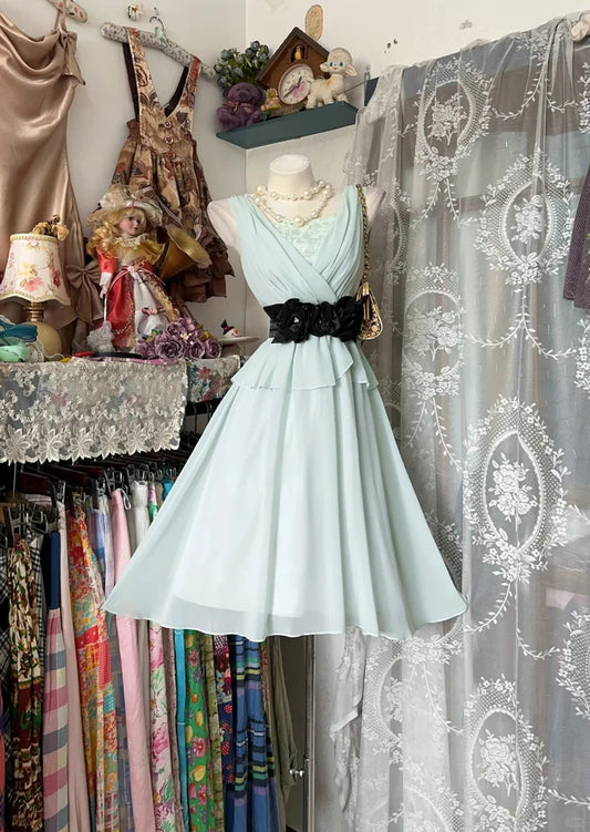 Vintage A Line Mint Green Chiffon Short Cocktail Homecoming Dresses Ideas Hoco Outfits SH6416