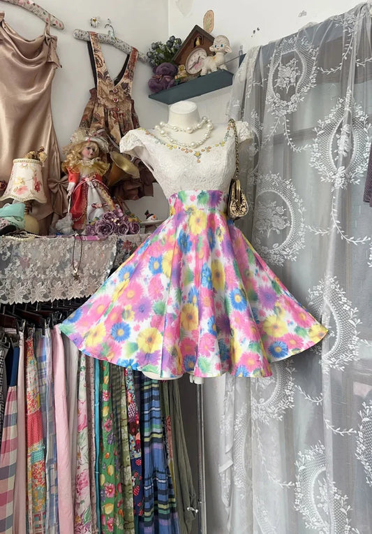 Vintage Ball Gown Floral Skirt White Lace Short Cocktail Homecoming Dresses Ideas Hoco Outfits SH6417