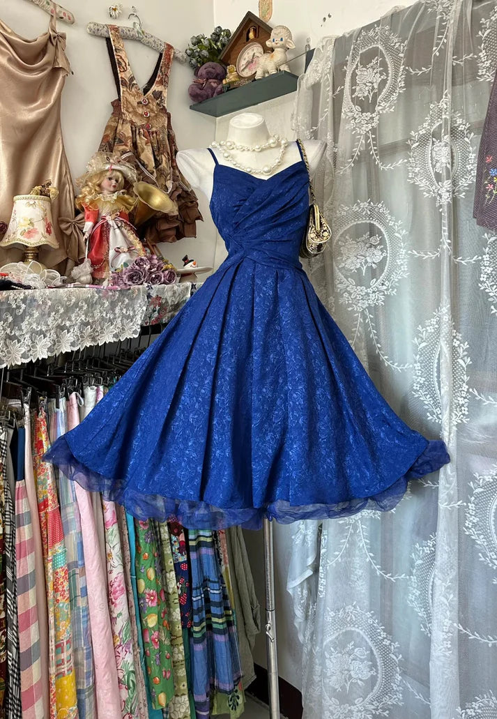 Vintage Ball Gown Spaghetti Strap Royal Blue Lace Short Cocktail Homecoming Dresses Ideas Hoco Outfits SH6418