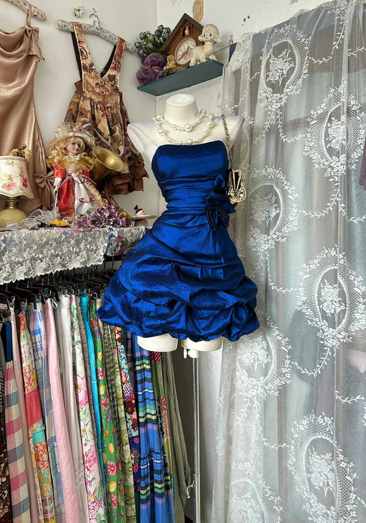 Vintage A Line Strapless Royal Blue Mini Bodycon Short Cocktail Homecoming Dresses Ideas Hoco Outfits SH6419