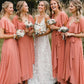 Simple A-Line Coral Chiffon Long Bridesmaid Dresses SH6285