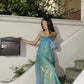 Vintage A Line Halter Blue Chiffon Satin Long Prom Dress Graduation Prom Dress SH2621
