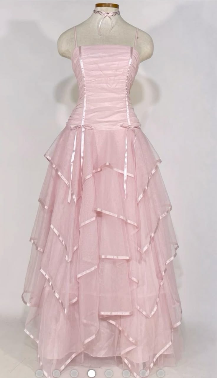 Pink Vintage A Line Spaghetti Straps Layered Tulle Prom Dress Party Dress SH3662