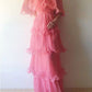 Pink Layered Chiffon A Line V Neck Simple Long Party Dress Evening Dress 18 Birthday Dress SH3624
