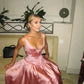Elegant Pink A Line V Neck Appliques Satin Prom Dress Evening Dress SH2467