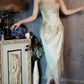 Gentle Green Sheath Spaghetti Strap Appliques Satin Chiffon Prom Dress Evening Dress SH2668