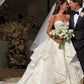Stunning 3D Floral A Line Sweetheart Neck White Ruffle Tulle Long Wedding Dress SH8877