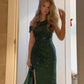 Charming Dark Green Mermaid Sequin Graduation Prom Dress with Slit SH5332