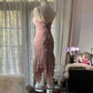 Cute Mermaid Spaghetti Strap Beaded Ruffle Pink Chiffon Short Homecoming Dress Birthday Dress SH2883