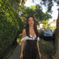 Classic Black-white A Line Straps Lace Satin Short Homecoming Dress SH8438