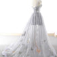 Gray A Line Sweetheart Appliques Tulle Long Prom Dress Evening Dress SH1712