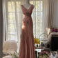 Elegant Mermaid V Neck Beaded Pink Chiffon Party Dress Evening Dress SH2882
