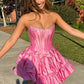 Cute A Line Strapless Hot Pink Short Homecoming Dress with Beading SH7540