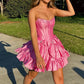 Cute A Line Strapless Hot Pink Short Homecoming Dress with Beading SH7540