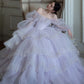 Gentle A Line Long Sleeve Sequin Tiered Purple Tulle Long Party Dress Evening Dress SH2799