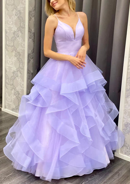 Pretty A Line Spaghetti Strap Ruffle Tulle Evening Dress Prom Dress SH8226