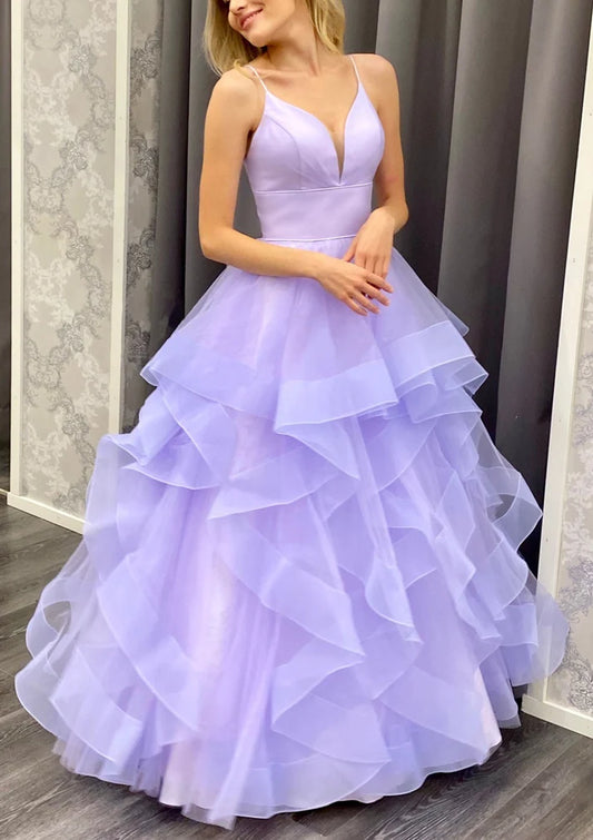 Pretty A Line Spaghetti Strap Ruffle Tulle Evening Dress Prom Dress SH8226