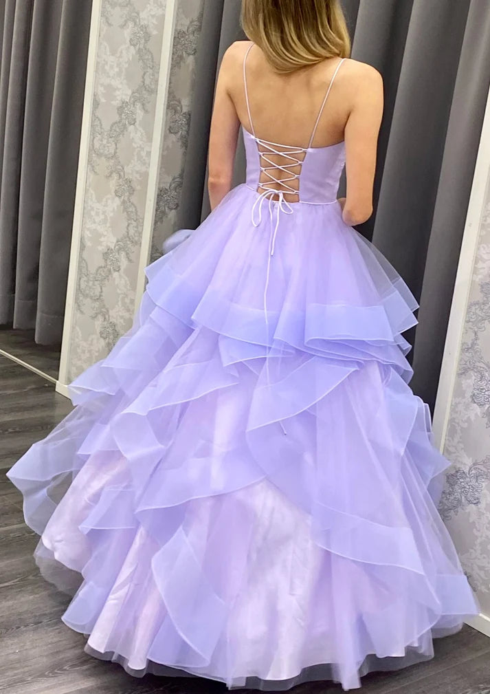 Pretty A Line Spaghetti Strap Ruffle Tulle Evening Dress Prom Dress SH8226