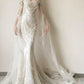 Stunning White Pearl Mermaid Long Sleeve Sequin Tulle Evening Dress Party Dress Wedding Dress SH3475