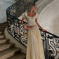 Two Piece Shiny A Line Puff Sleeve Beaded Satin Long Prom Dress Date Dress SH5558