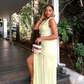 Unique Mermaid Halter Light Yellow Chiffon Open Back Prom Dress Evening Dress SH2359